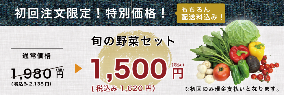 初回限定！ 旬の野菜セット 1,500円(税抜)